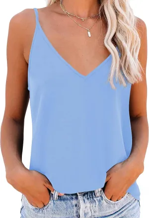 Diosun Women's V Neck Spaghetti Strappy Tank Tops Sexy Casual Loose Sleeveless Shirts Camisole