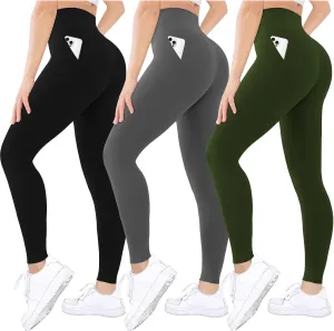 Diravo 3 Pack Black Leggings for Women,Tights Buttery Soft Tummy Control Pants Lined Legging for Yoga Workout Athletic
