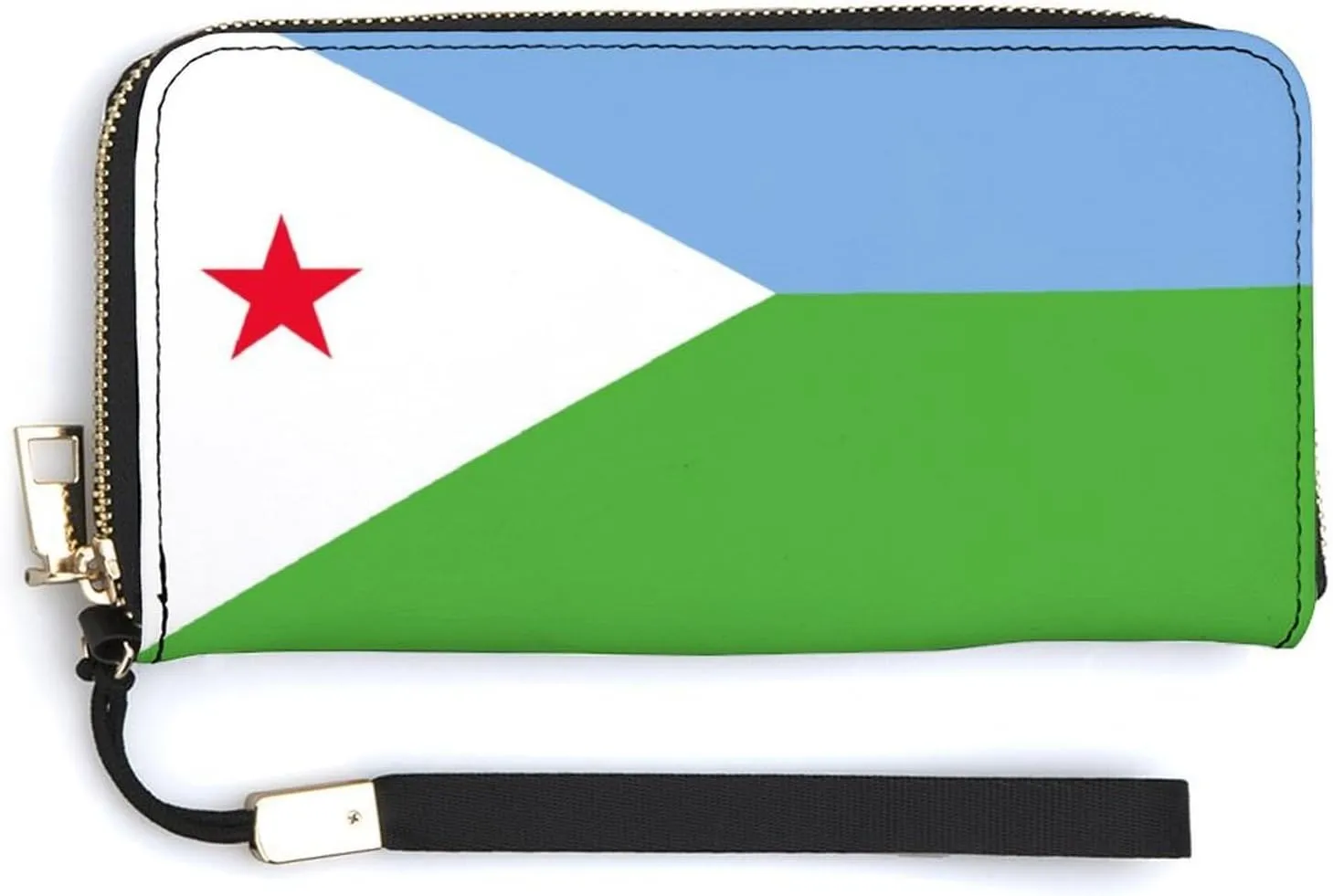 Djiboutian Flag Long Purse with Removable Wristlet Stylish PU Leather Zipper Wallet for Women Men