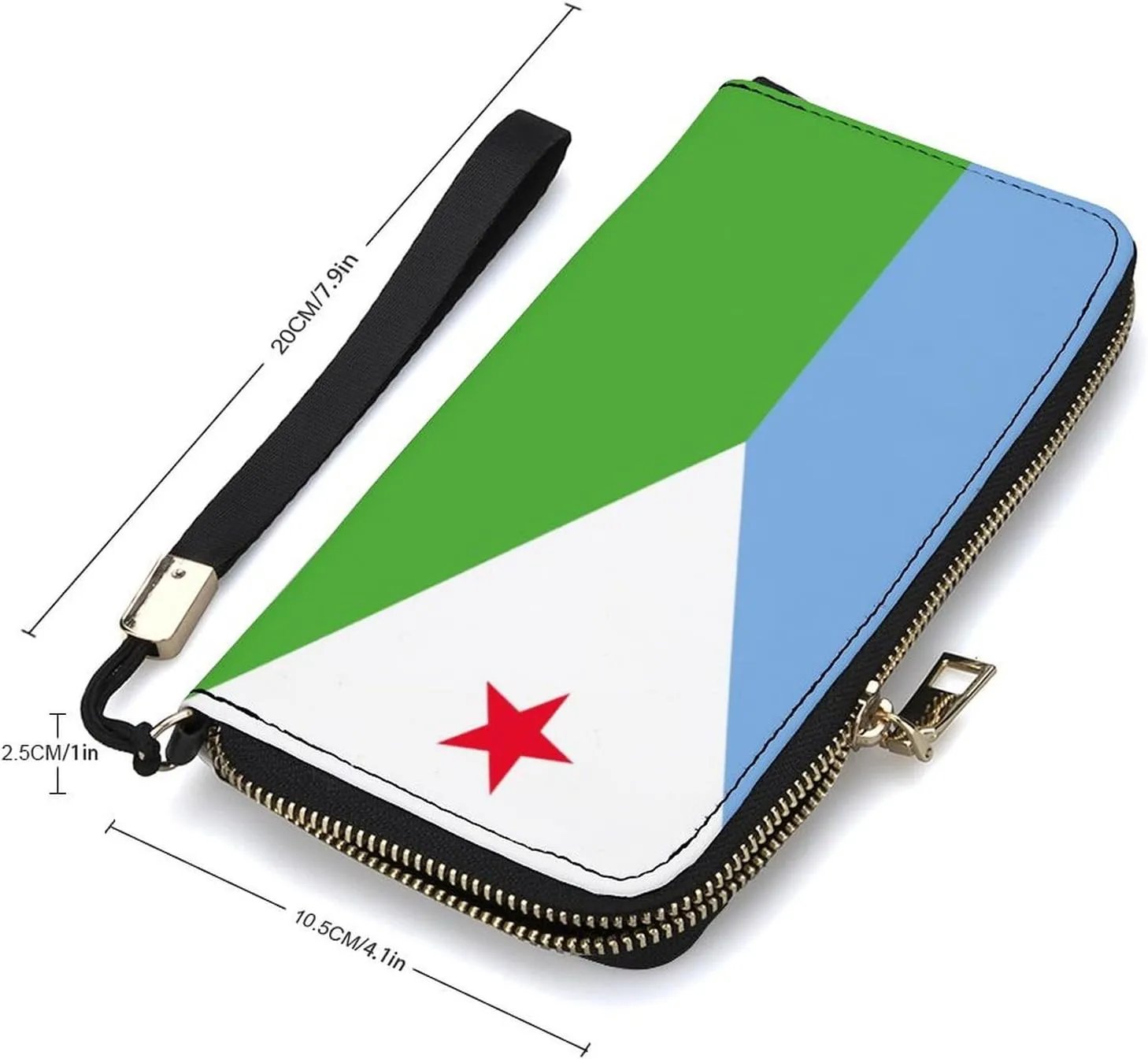 Djiboutian Flag Long Purse with Removable Wristlet Stylish PU Leather Zipper Wallet for Women Men