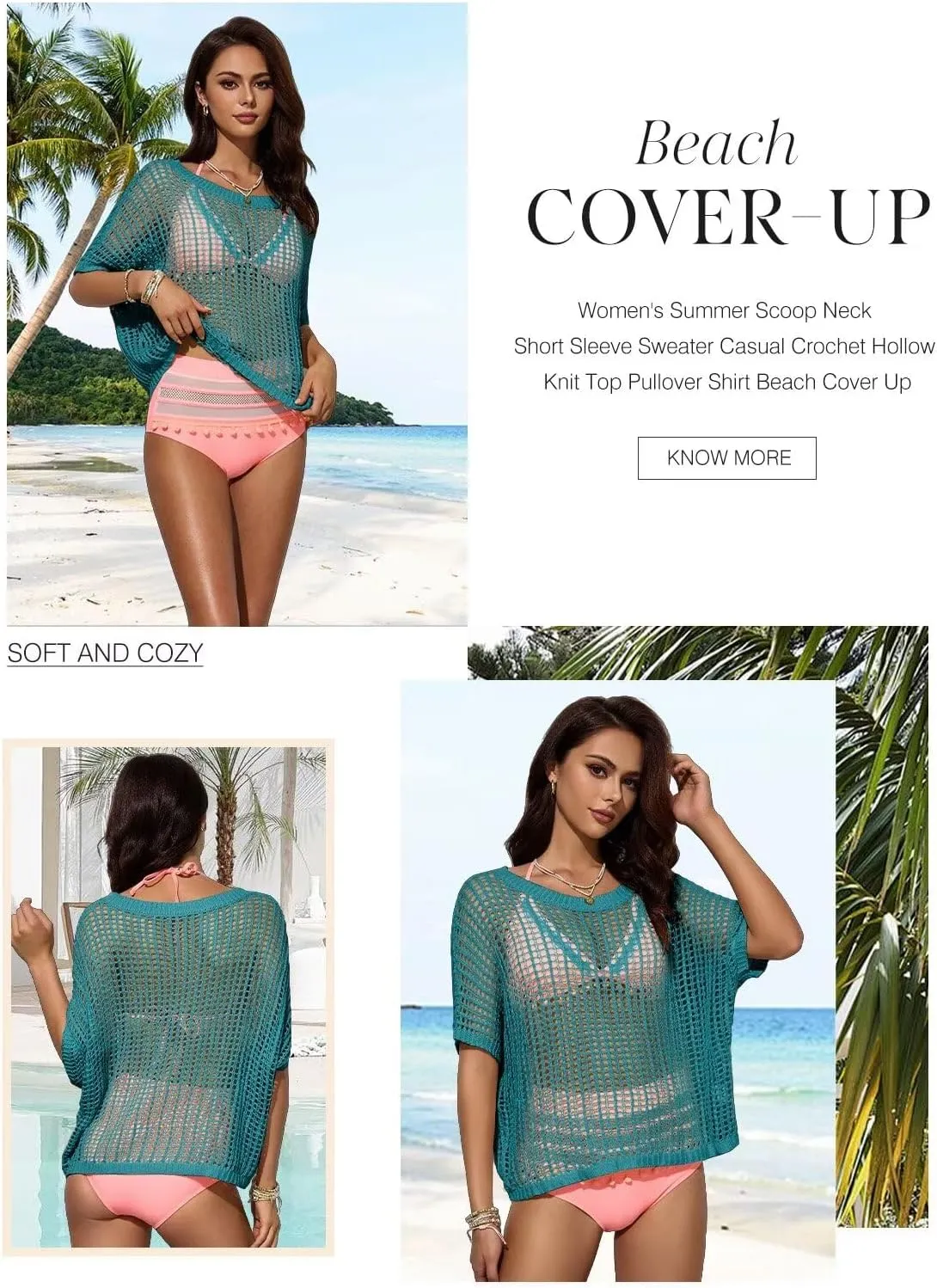 Dokotoo Womens Summer Scoop Neck Short Sleeve Sweater Casual Crochet Hollow Out Knit Tops Pullover Shirts Beach Coverup