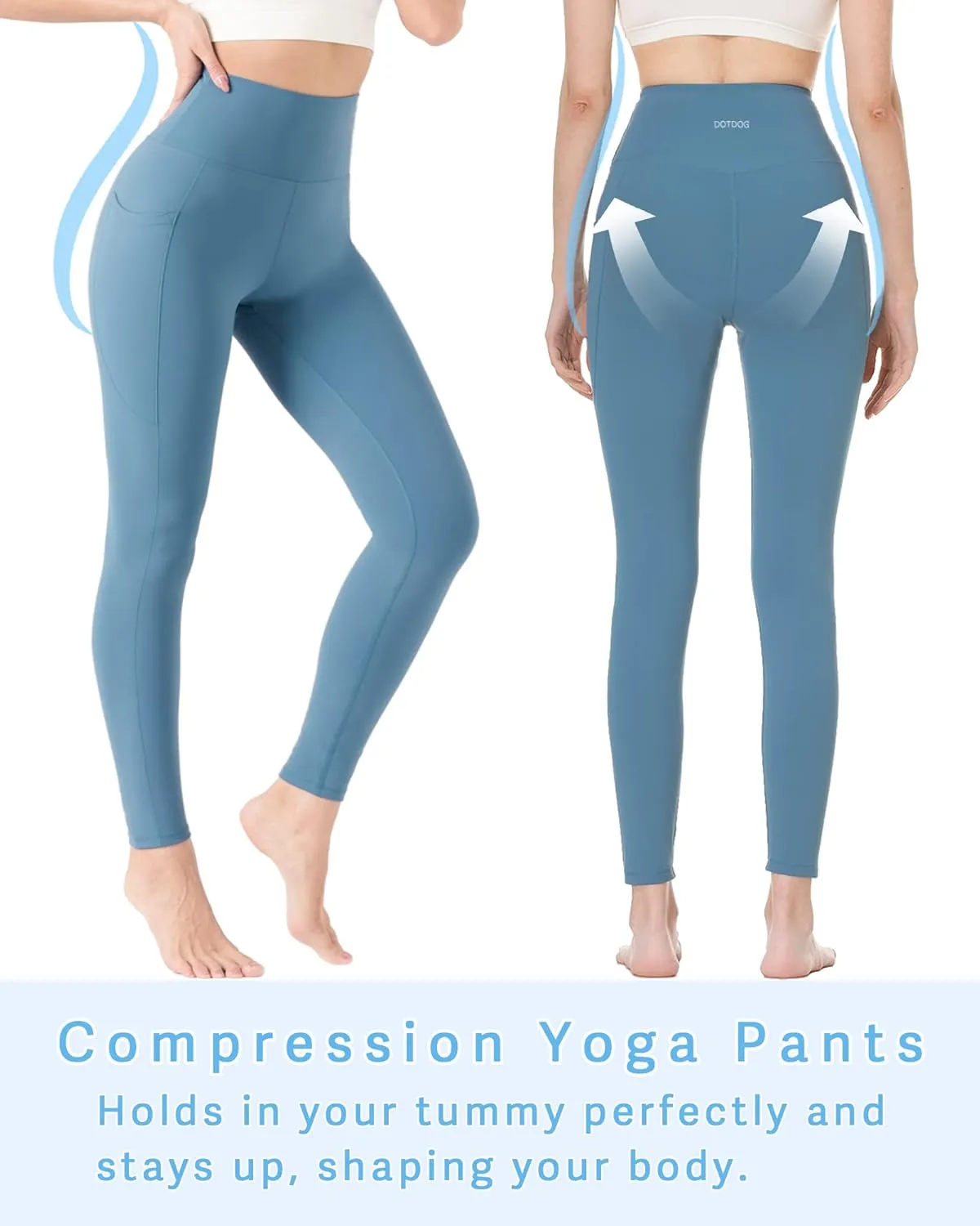 DOTDOG High Waisted Yoga Leggings for Women Tummy Control Legging with 3 Pockets Buttery Soft Compression Workout Yoga Pants