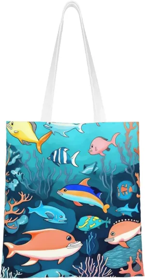 DTGPRO Submarine Dolphins&* Canvas Tote Bag, Cute, Stylish And Reusable Shopping Bag, Washable And Foldable.