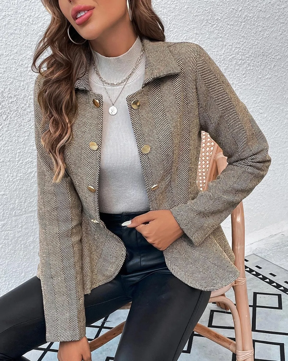 ebossy Women's Ruffled Twilled Open Front Blazer Suit Elegant Lapel Slim Business Jacket Coat