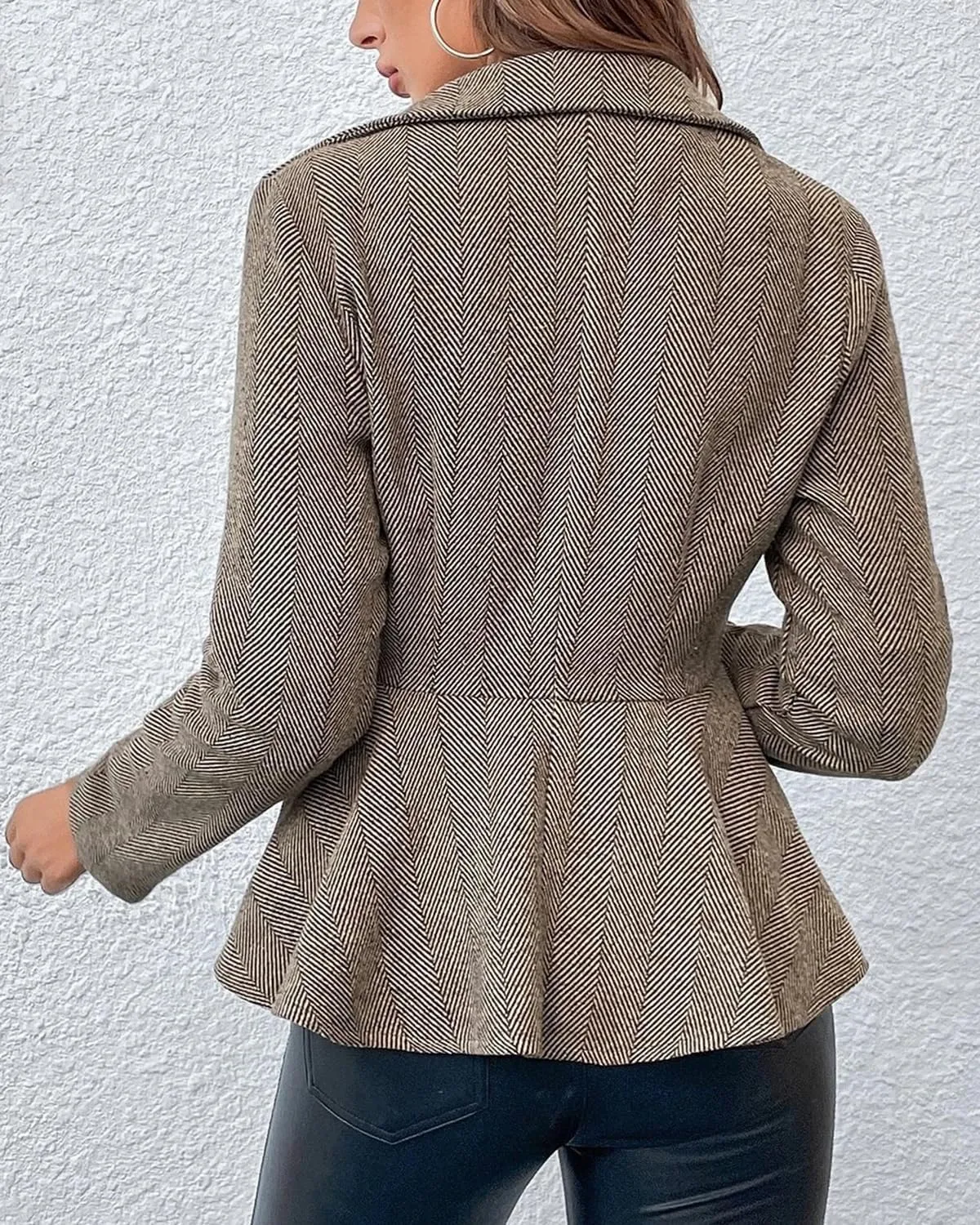 ebossy Women's Ruffled Twilled Open Front Blazer Suit Elegant Lapel Slim Business Jacket Coat