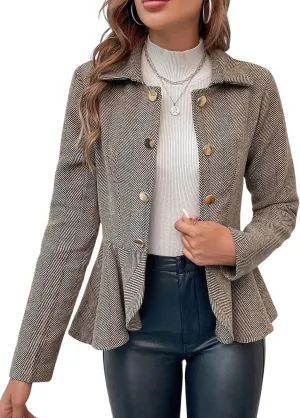 ebossy Women's Ruffled Twilled Open Front Blazer Suit Elegant Lapel Slim Business Jacket Coat
