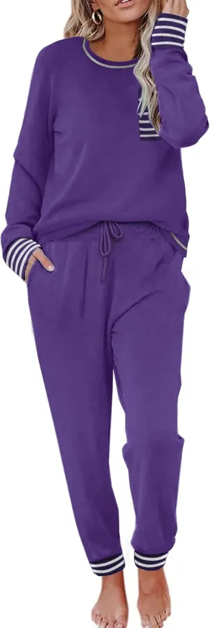 Ekouaer Pajamas Women's Long Sleeve Pj Set Soft 2 Piece Loungewear Sleepwear with Jogger Pants XS-3XL