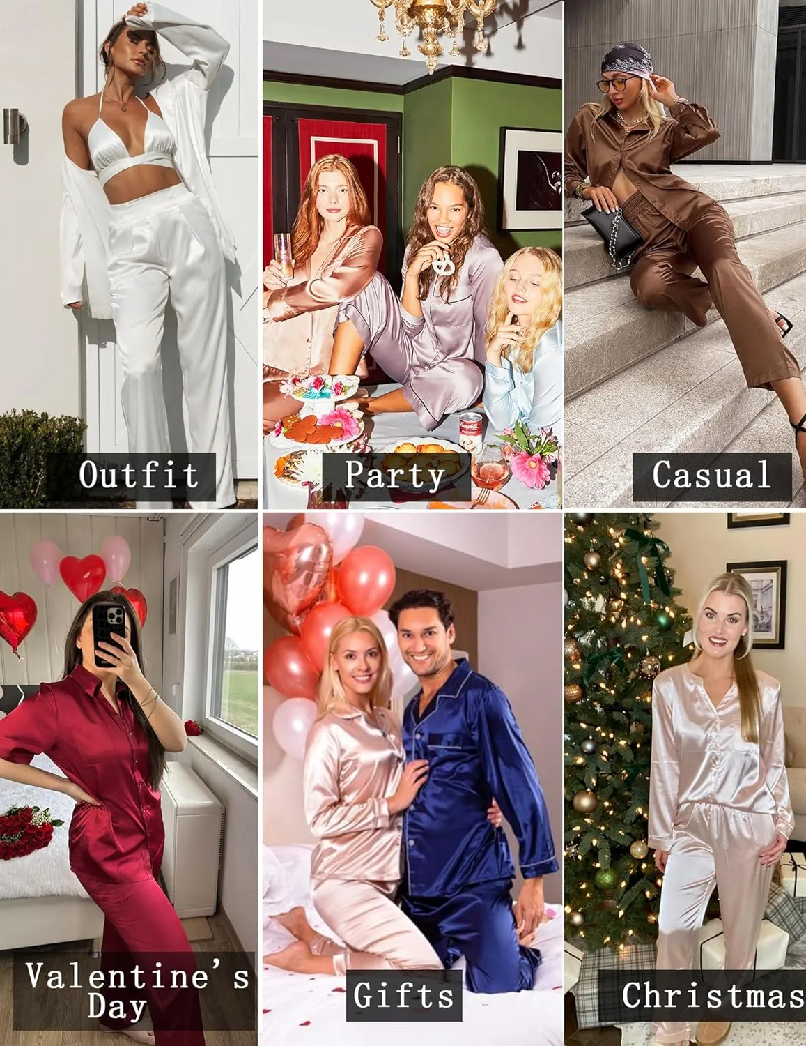 Ekouaer Silk Satin Pajamas Set Women's 2 Piece Pjs Long Pant Fall Soft Sleepwear Button Up Loungewear with Pockets
