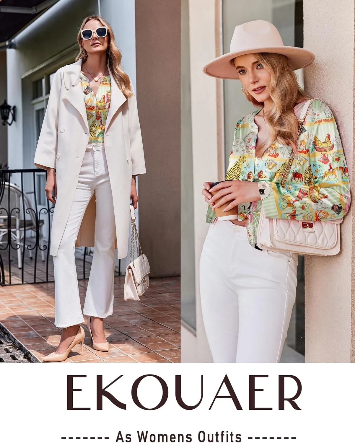 Ekouaer Silk Satin Pajamas Set Women's 2 Piece Pjs Long Pant Fall Soft Sleepwear Button Up Loungewear with Pockets
