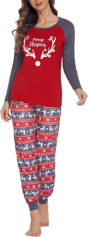 Ekouaer Women's Pajama Set Christmas Pjs Long Sleeve Print Tops and Pajamas Pants Soft Sleepwear Set