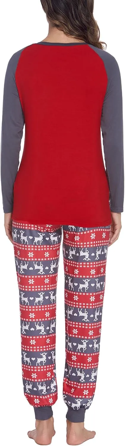 Ekouaer Women's Pajama Set Christmas Pjs Long Sleeve Print Tops and Pajamas Pants Soft Sleepwear Set