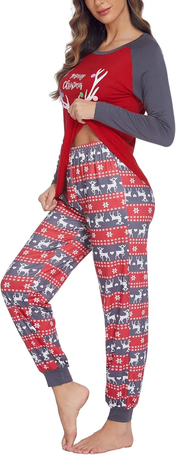 Ekouaer Women's Pajama Set Christmas Pjs Long Sleeve Print Tops and Pajamas Pants Soft Sleepwear Set