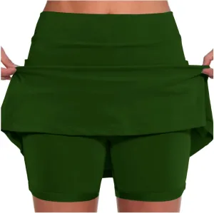 Elastic Yoga Skorts for Women Solid Color Athletic Tennis Shorts Lightweight Tummy Control Floral Print 2025 Skort Trendy