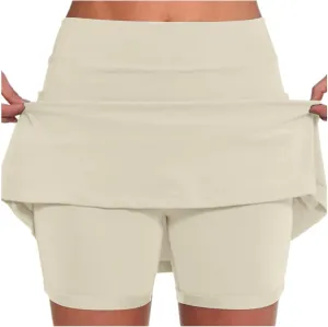 Elastic Yoga Skorts for Women Solid Color Athletic Tennis Shorts Lightweight Tummy Control Floral Print 2025 Skort Trendy