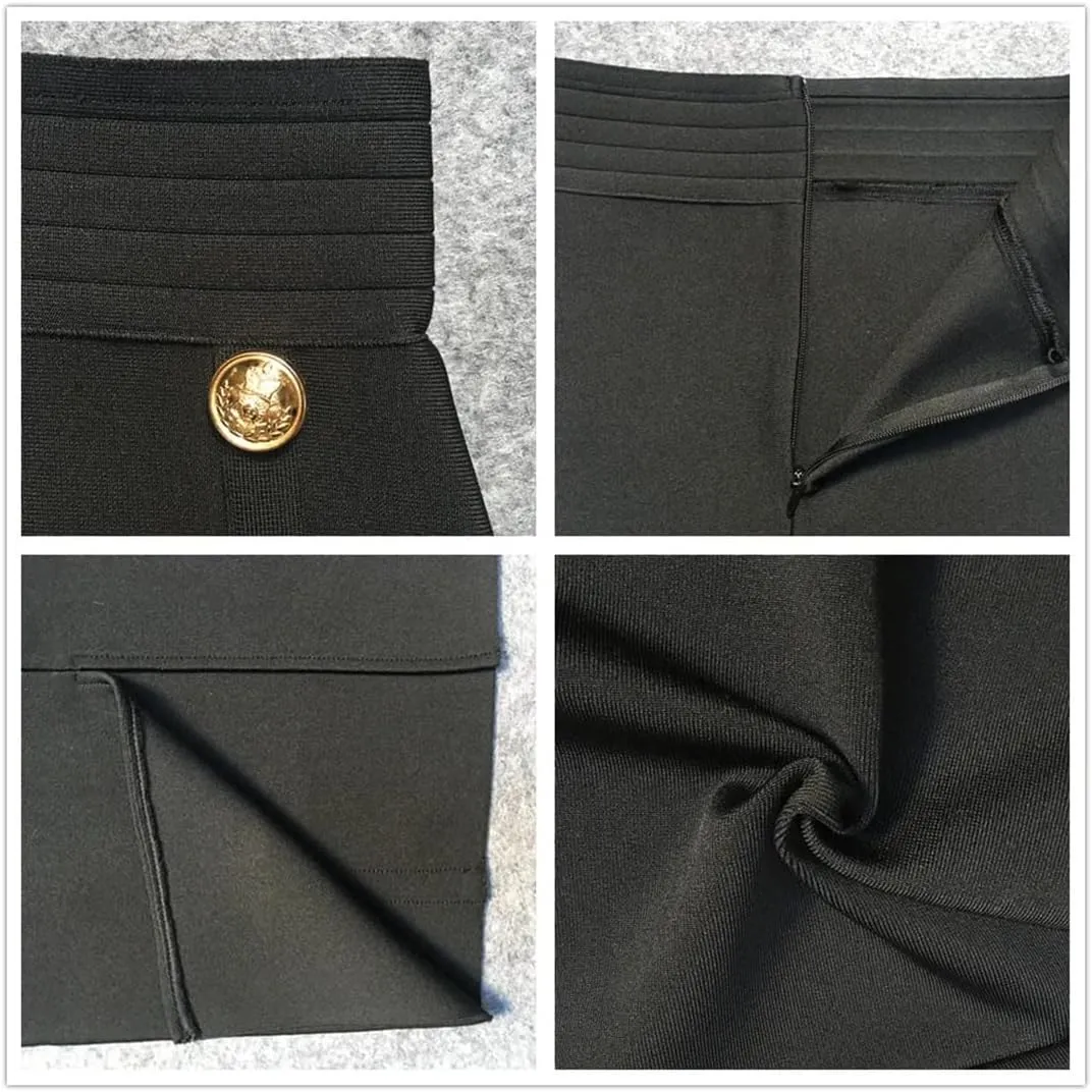 Elegant Bodycon Midi Bandage Skirt High Waist Button Women Pencil Summer Knit Skirts Fashion Party