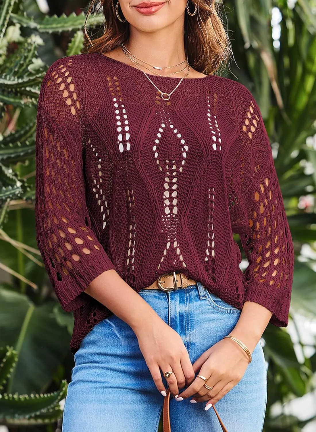 EVALESS Womens Crochet Hollow Out Knit Tops Half Sleeve Spring Summer Sweaters Beach Cover Ups for Women Trendy 2025