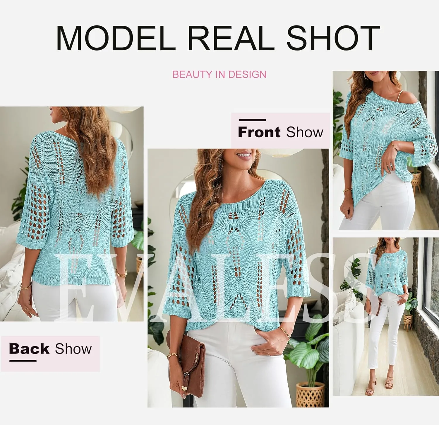 EVALESS Womens Crochet Hollow Out Knit Tops Half Sleeve Spring Summer Sweaters Beach Cover Ups for Women Trendy 2025
