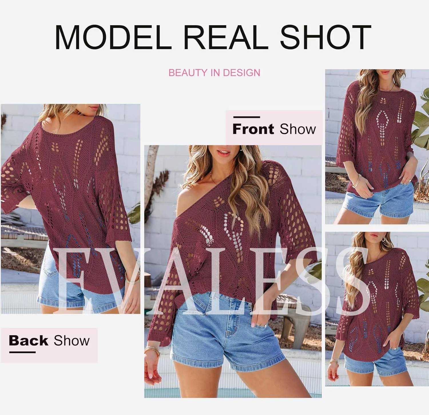 EVALESS Womens Crochet Hollow Out Knit Tops Half Sleeve Spring Summer Sweaters Beach Cover Ups for Women Trendy 2025
