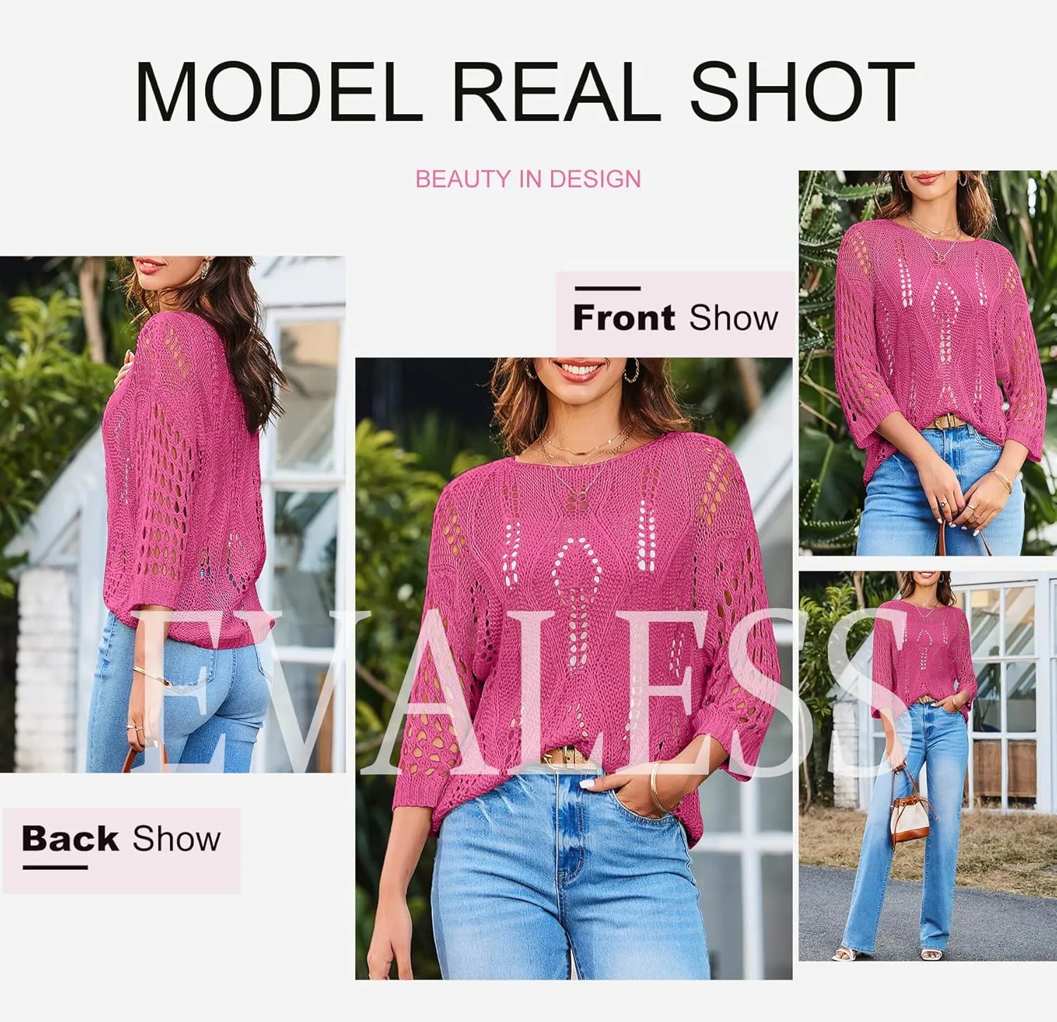 EVALESS Womens Crochet Hollow Out Knit Tops Half Sleeve Spring Summer Sweaters Beach Cover Ups for Women Trendy 2025