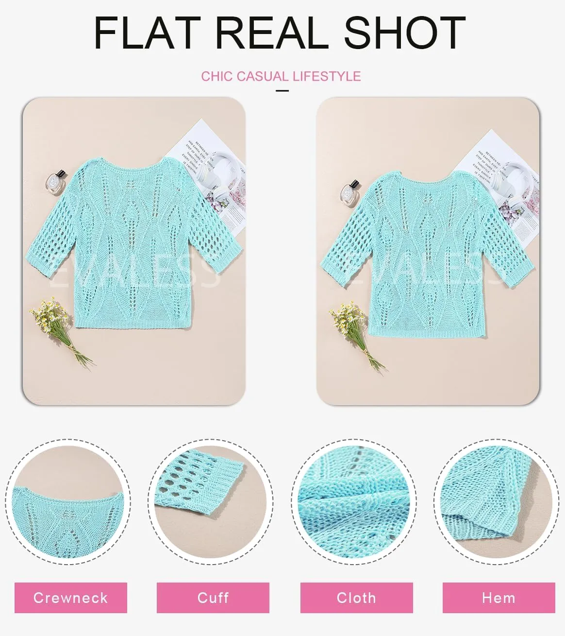 EVALESS Womens Crochet Hollow Out Knit Tops Half Sleeve Spring Summer Sweaters Beach Cover Ups for Women Trendy 2025