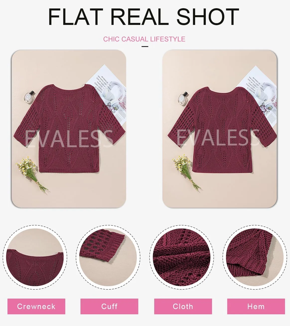 EVALESS Womens Crochet Hollow Out Knit Tops Half Sleeve Spring Summer Sweaters Beach Cover Ups for Women Trendy 2025