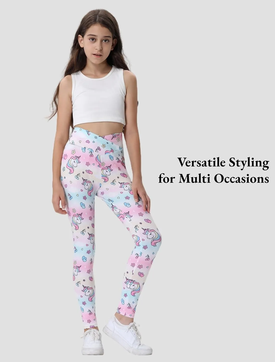 EXARUS Girls Leggings Skinny/Flare Yoga Pants Lightweight Flat/Crossover Waist Multipack Dance High Waisted Soft 6-14Y