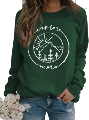 Explore More Sweatshirt for Women Crewneck Pullover Casual Long Sleeve Ladies Mountain Graphic Tops