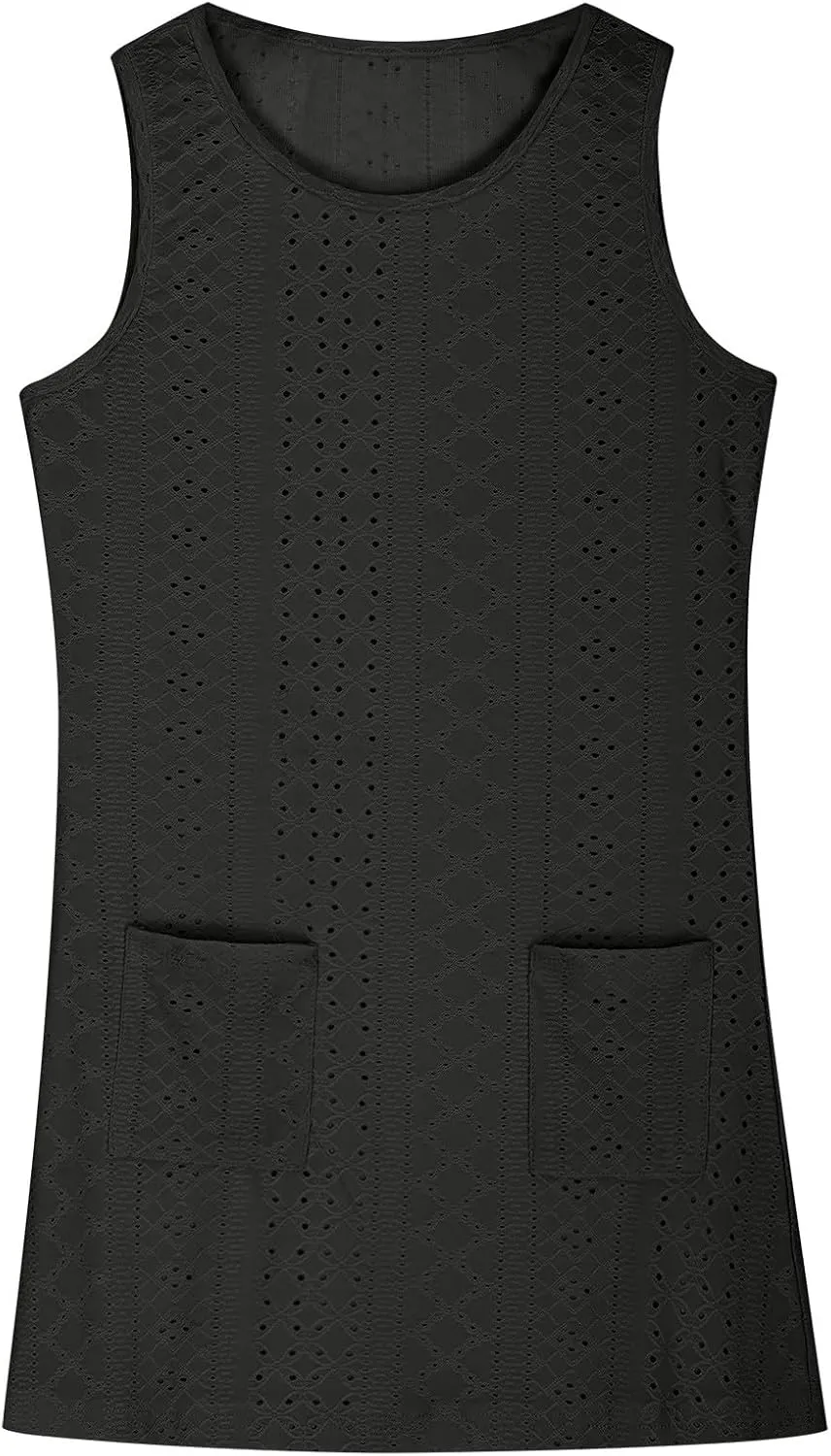 Eyelet Dresses for Girls 2025 Summer Sleeveless Side Split Tank Dress Crewneck Sundress with Pockets Size 4-14 Years