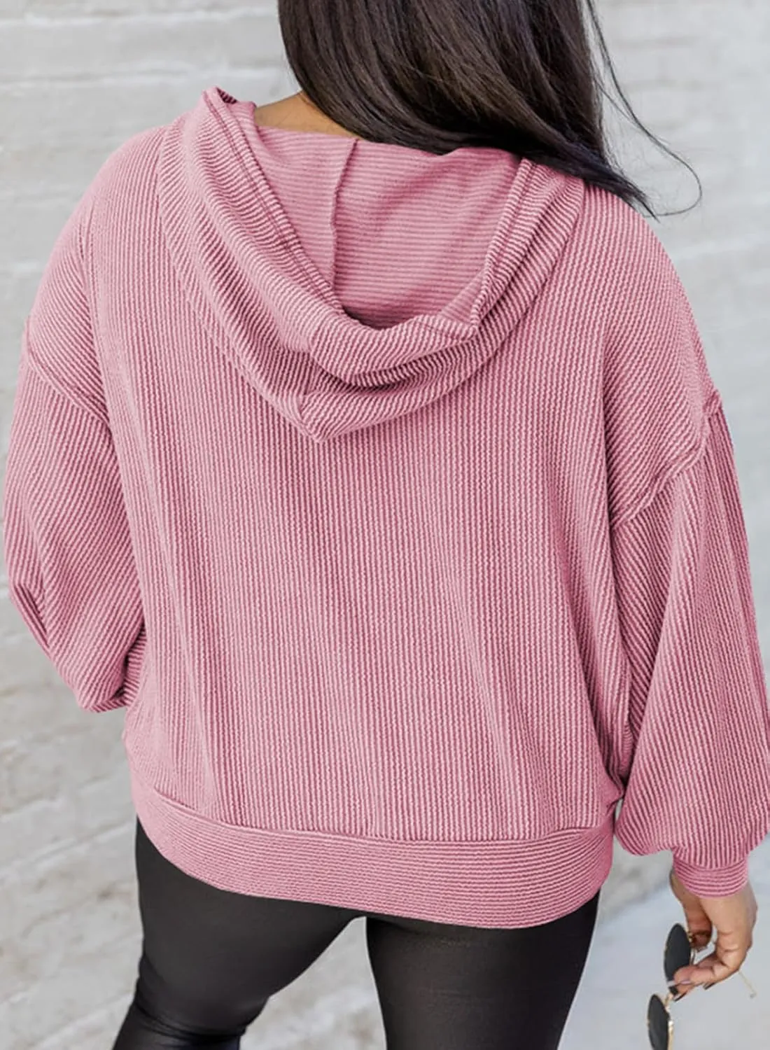 Eytino Women Plus Size Sweatshirt Casual Solid Long Sleeve Pullover Hoodies Tops with Pockets(1X-5X)
