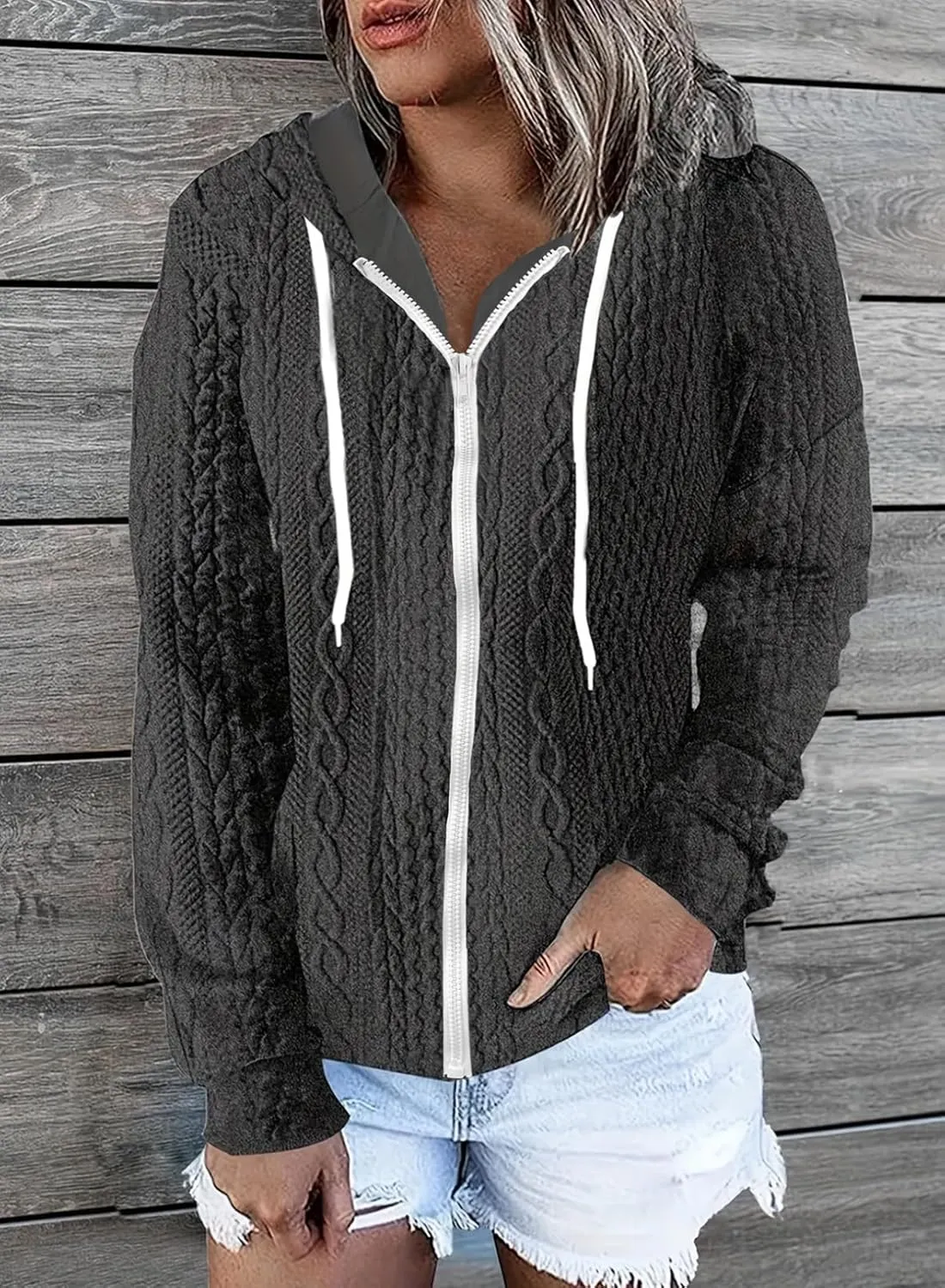 Eytino Womens Plus Size Hoodies Sweatshirt Long Sleeve Zip Up Drawstring Jacket Coat Outwear with Pocket(1X-5X)