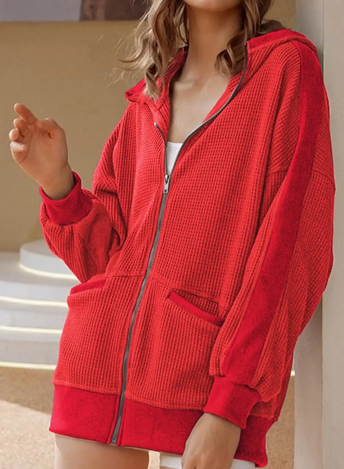 Eytino Womens Plus Size Long Sleeve Zip Up Oversized Casual Hoodies Sweatshirt Jackets with Pockets(1X-5X)