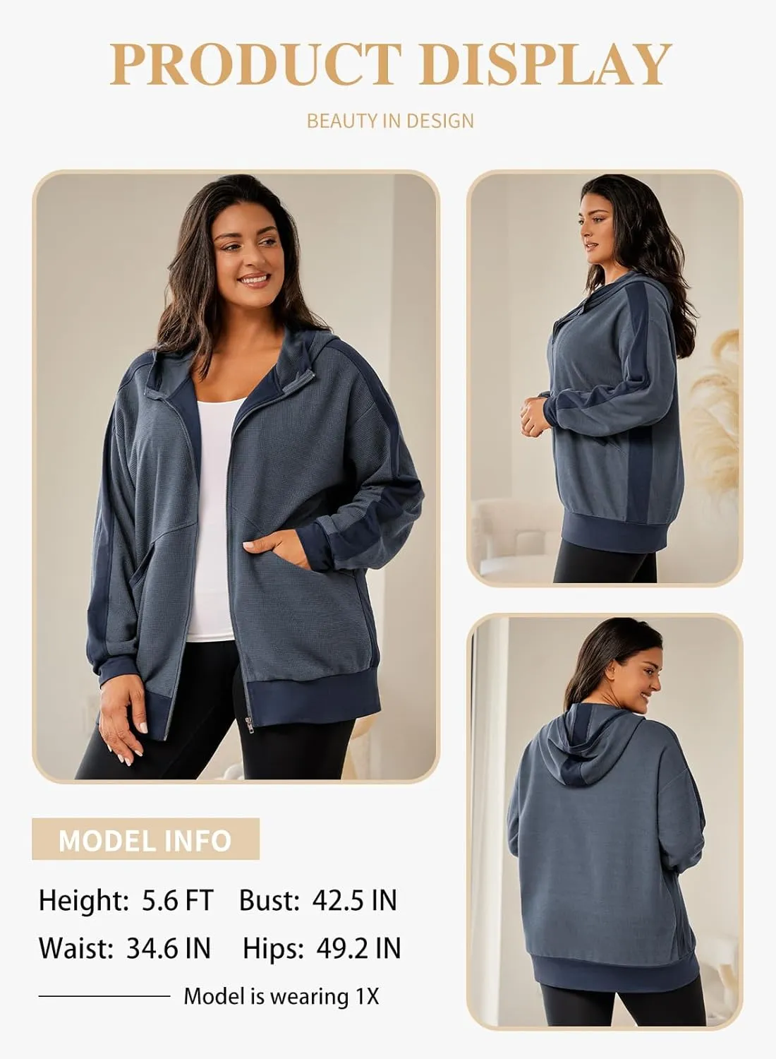 Eytino Womens Plus Size Long Sleeve Zip Up Oversized Casual Hoodies Sweatshirt Jackets with Pockets(1X-5X)