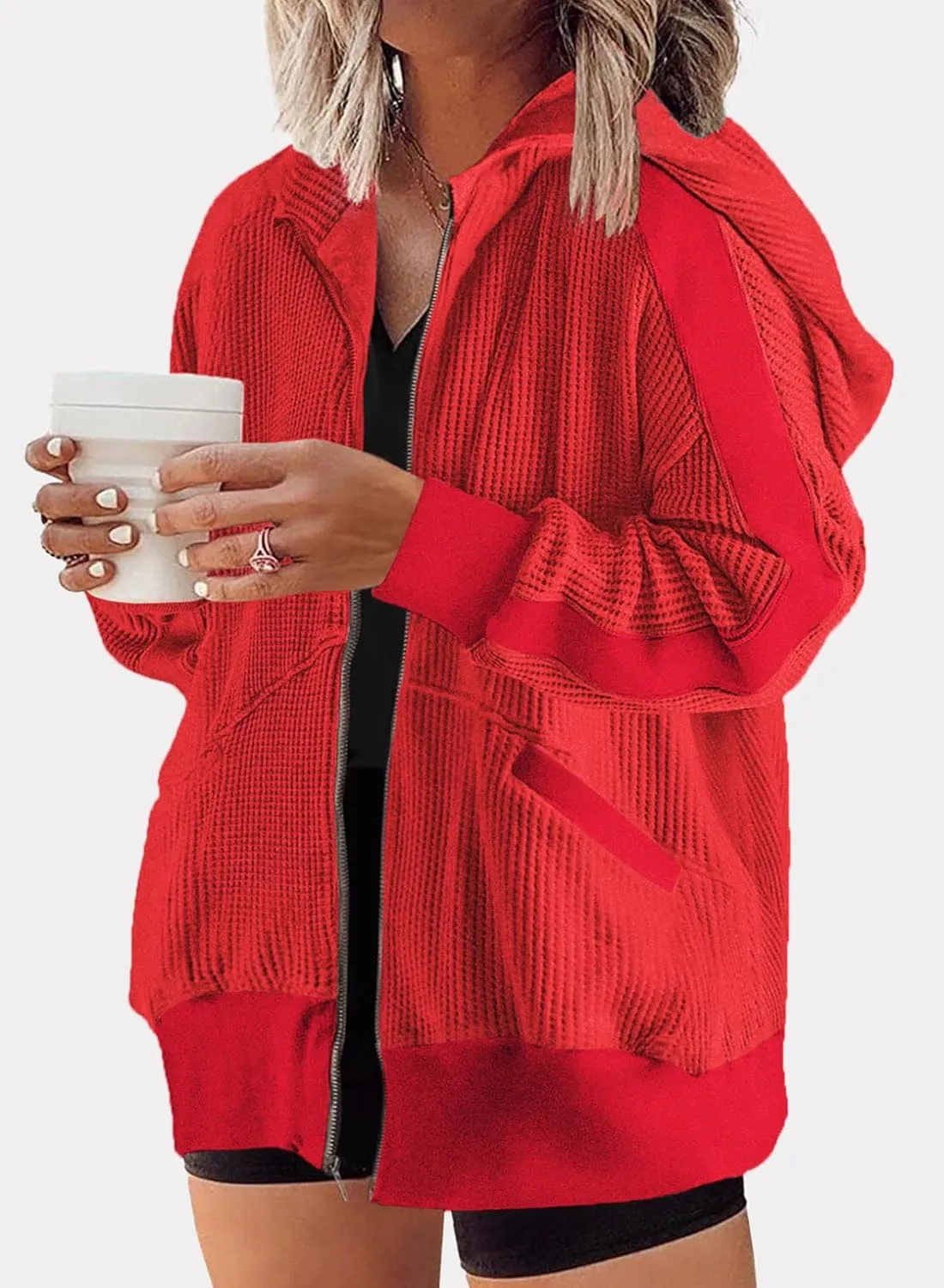 Eytino Womens Plus Size Long Sleeve Zip Up Oversized Casual Hoodies Sweatshirt Jackets with Pockets(1X-5X)