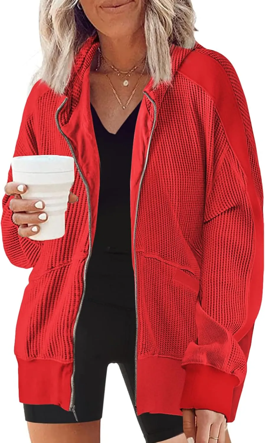 Eytino Womens Plus Size Long Sleeve Zip Up Oversized Casual Hoodies Sweatshirt Jackets with Pockets(1X-5X)