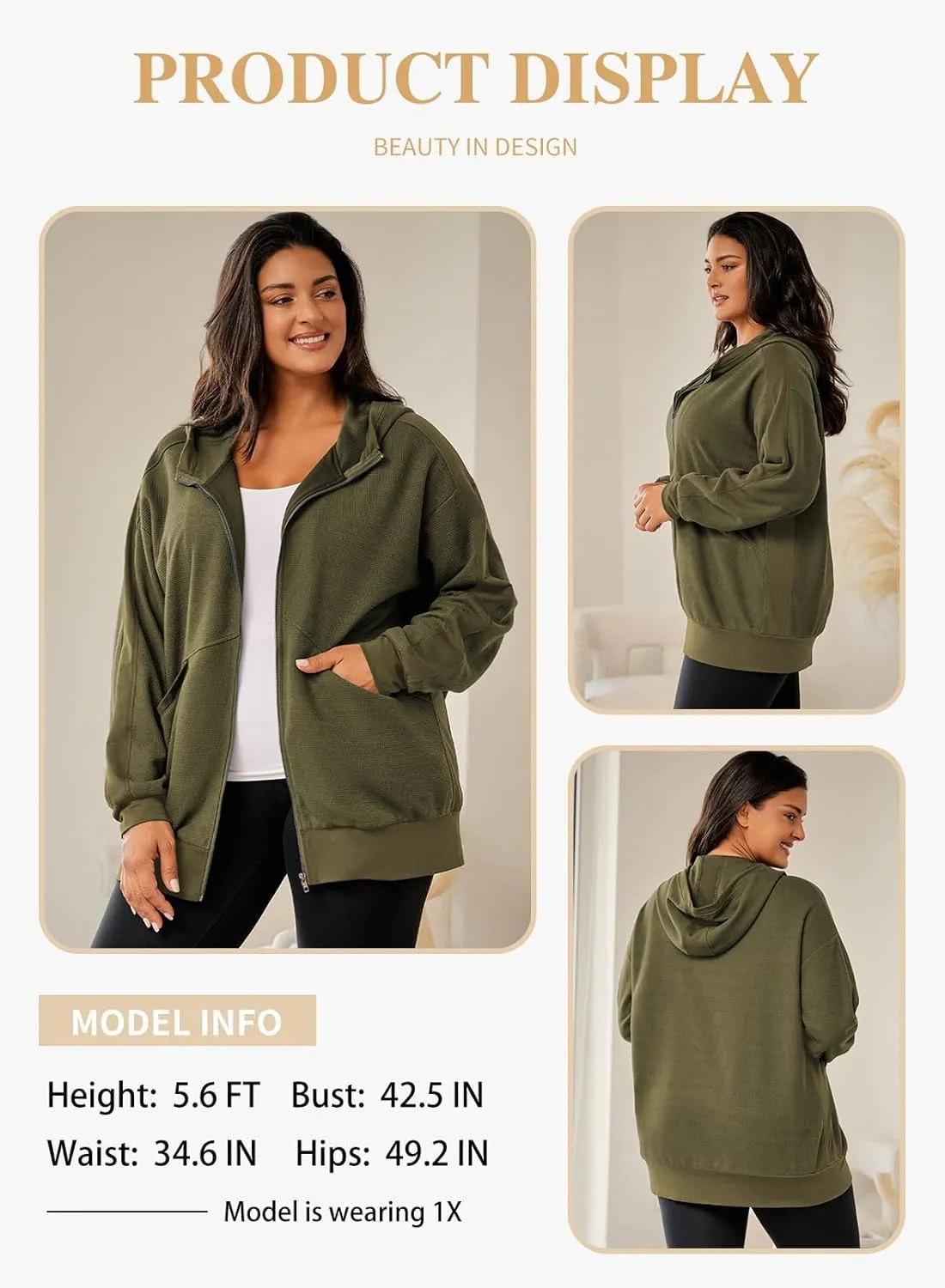 Eytino Womens Plus Size Long Sleeve Zip Up Oversized Casual Hoodies Sweatshirt Jackets with Pockets(1X-5X)