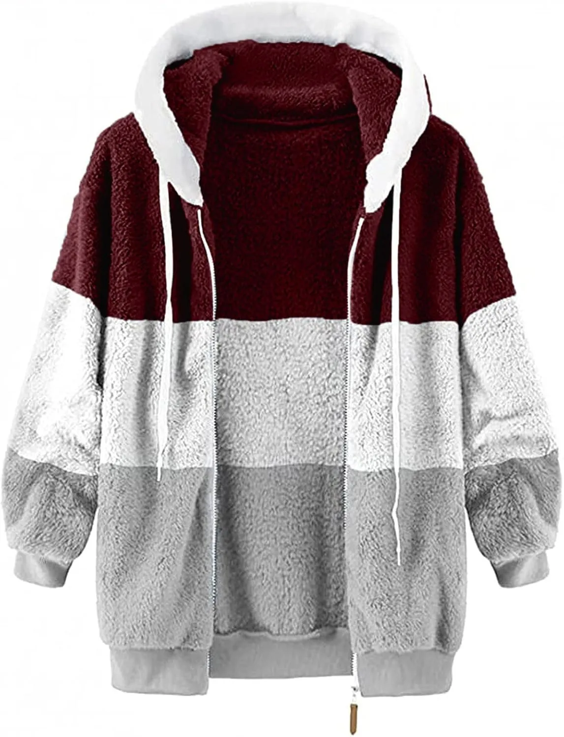 Fall Outfits for Women Zipper Color Block Outerwear Long Sleeve Fleece Plush Stitching Coats Warm Hooded Jacket