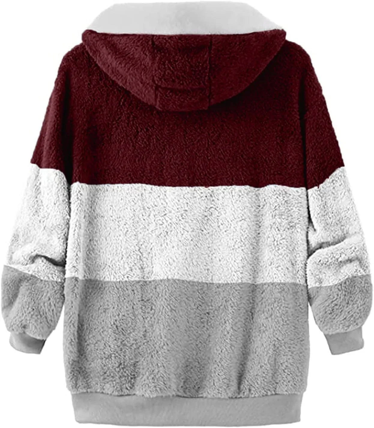 Fall Outfits for Women Zipper Color Block Outerwear Long Sleeve Fleece Plush Stitching Coats Warm Hooded Jacket