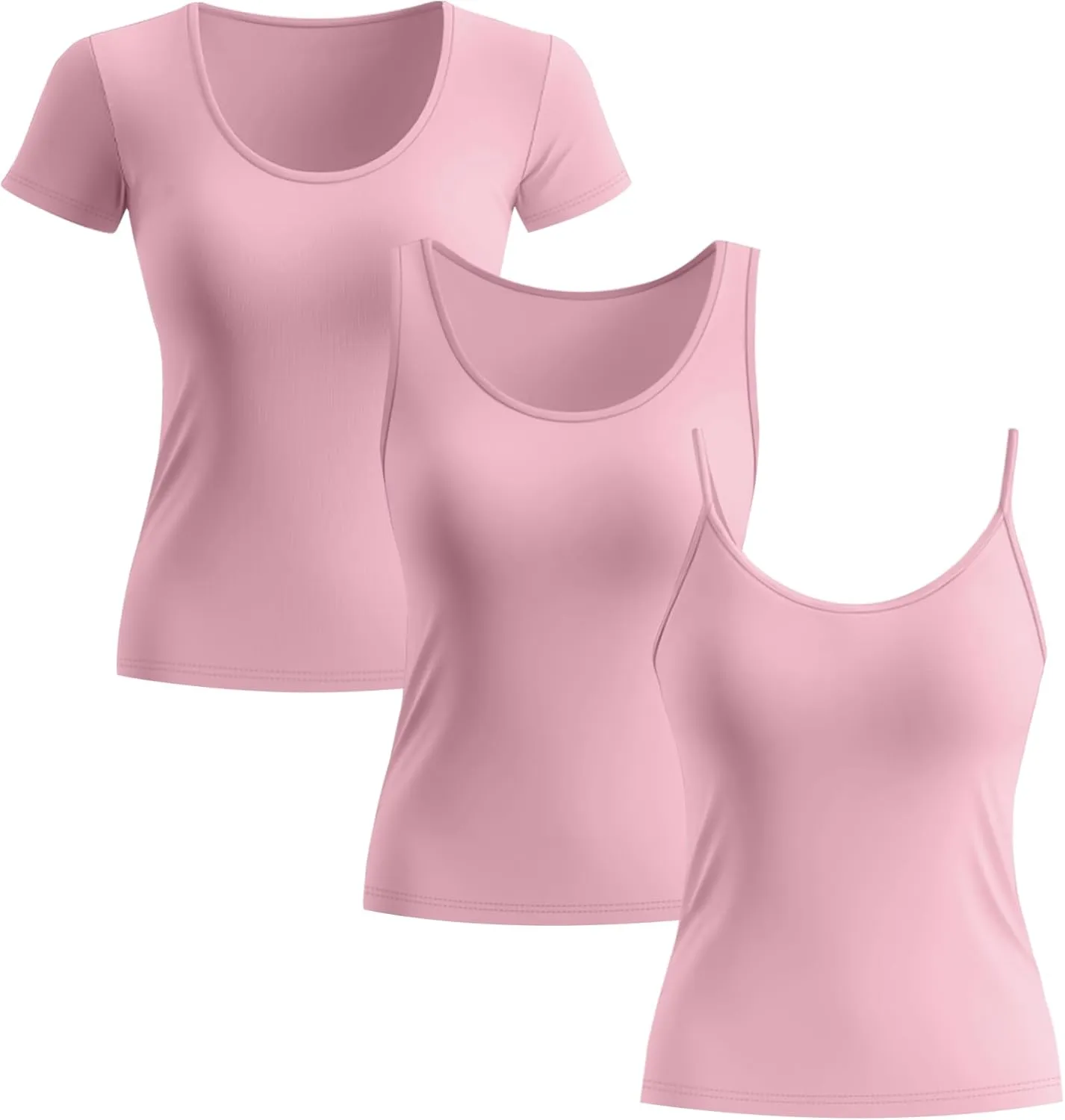 Ficerd 3 Pack Women's Cotton Tops Scoop Neck Short Sleeve T Shirt Summer Slim Fit Tank Top Basic Tight Camisole Tank