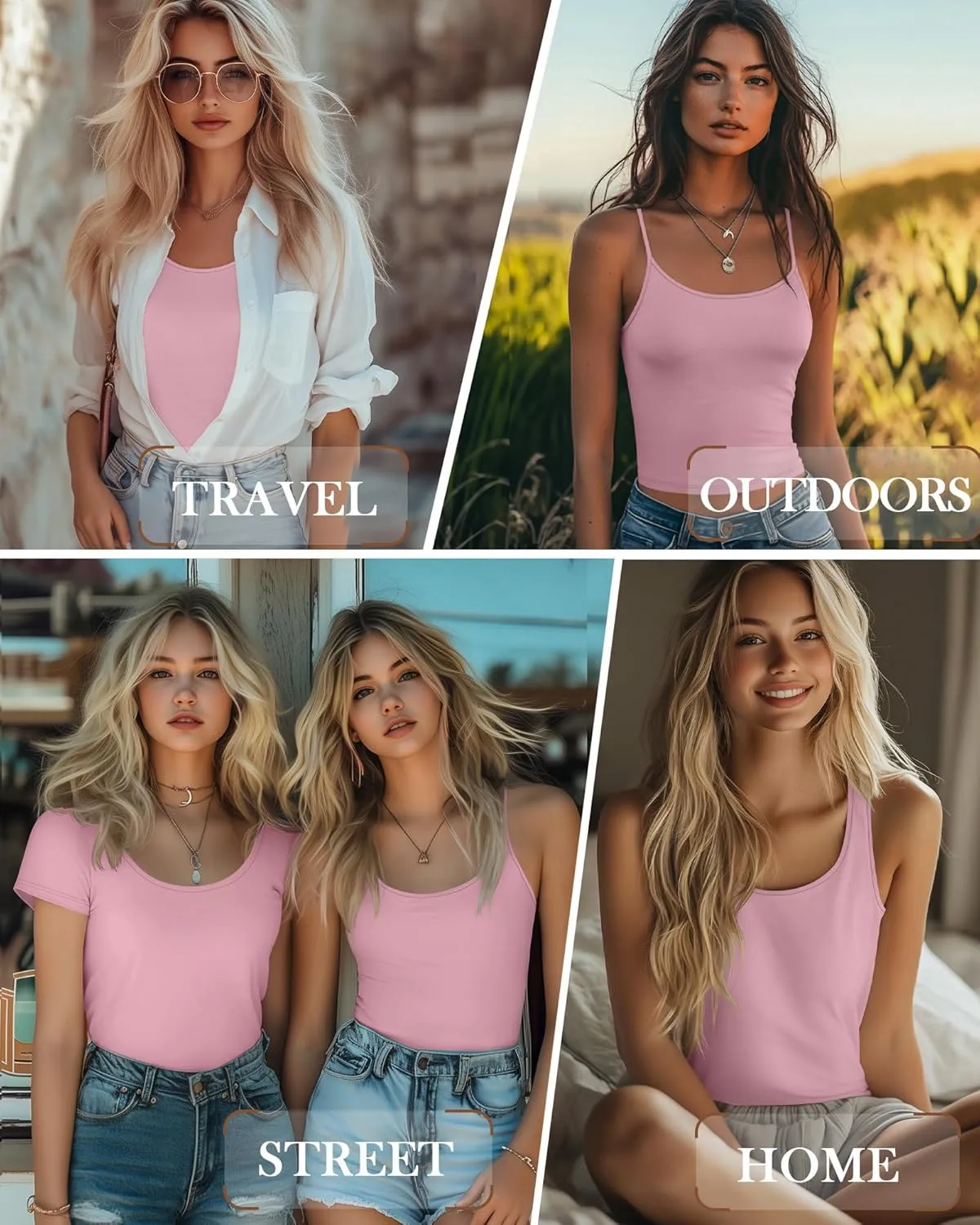 Ficerd 3 Pack Women's Cotton Tops Scoop Neck Short Sleeve T Shirt Summer Slim Fit Tank Top Basic Tight Camisole Tank