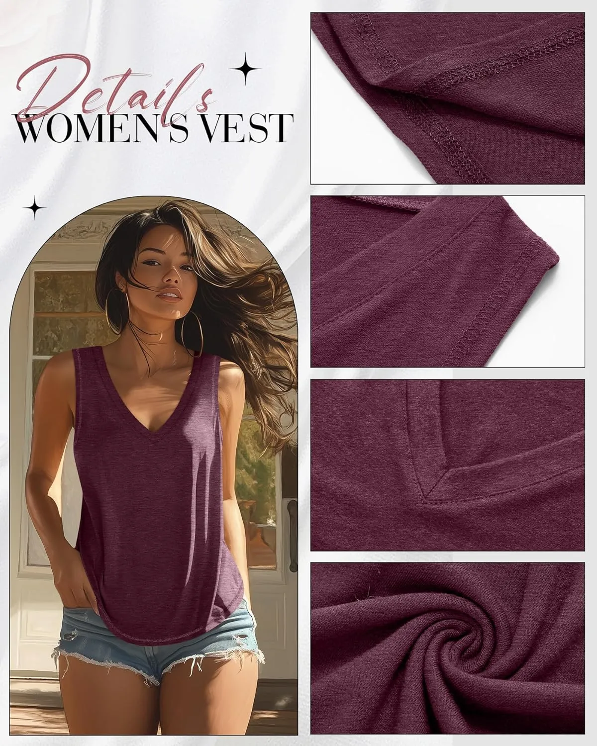 Ficerd 3 Pack Women's Tank Top 2025 Deep V Neck Summer Sleeveless Shirts Cotton Loose Fit Tops Casual Basic Workout Tunic