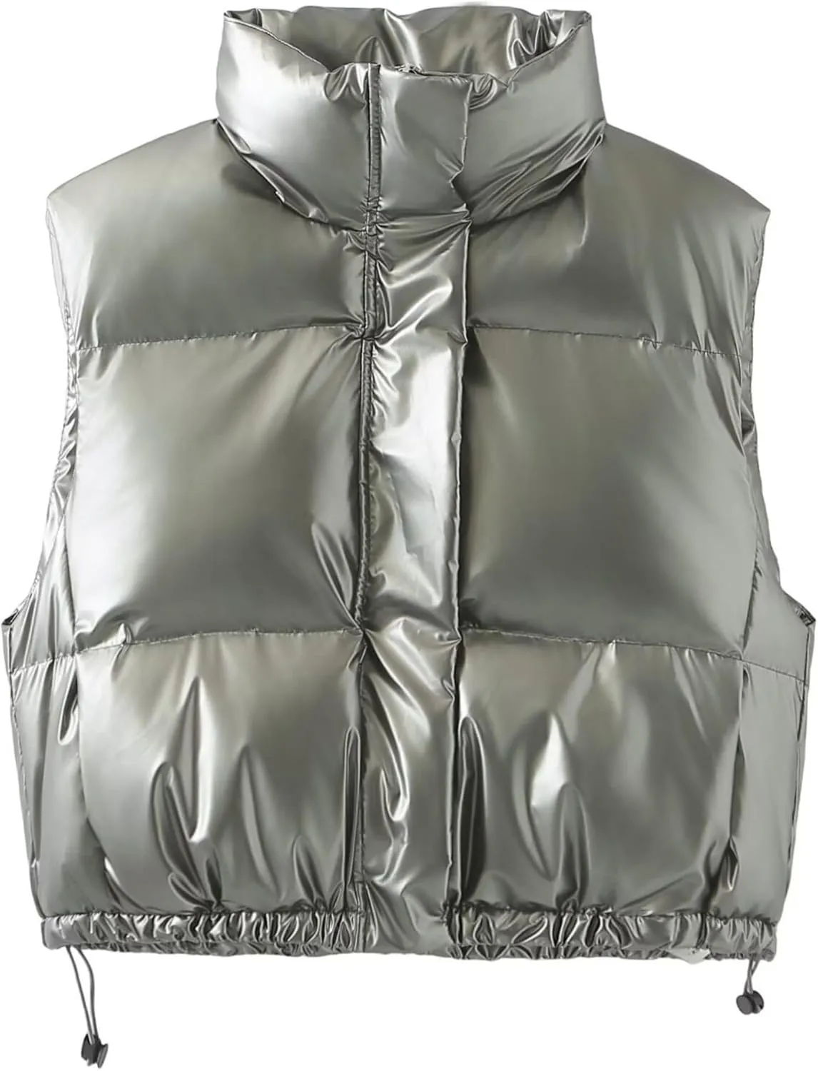 FindThy Womens Cropped Puffer Vest Shiny Metallic Stand Collar Sleeveless Winter Quilted Down Jacket Coat with Pockets