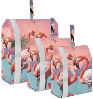 Flamingos Compression Packing Cubes, 3pcs Compressible Expandable Travel Packing Organizer, Travel Cubes for Suitcase Carry On