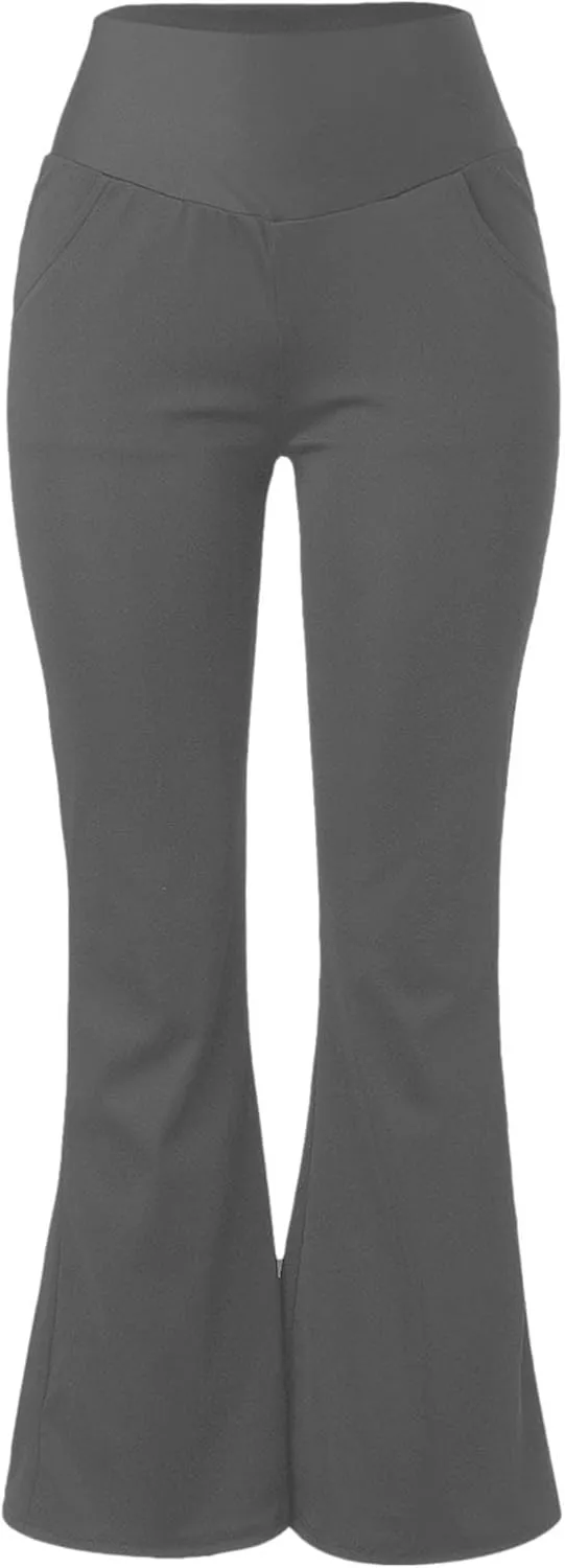 Flared Leggings for Women Trendy High Waist Tummy Control Yoga Pants Casual Comfy Gym Workout Trousers with Pockets
