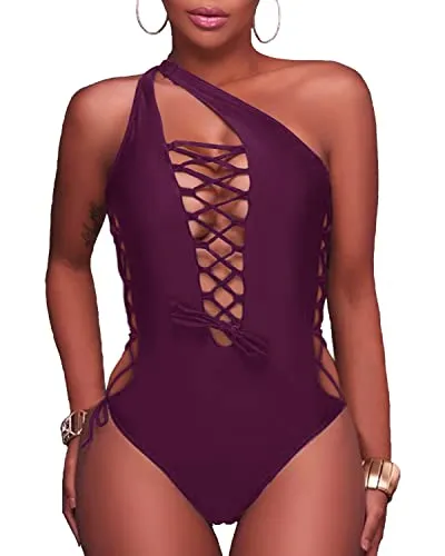 Flattering Cross Back Strappy Cutout One Piece Swimsuits-Maroon