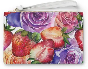Floral Clutch Bag, Watercolor Fruits and Flowers Clutch, Summer Accessory, Wedding Favor, Stylish Purse