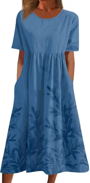 Floral Maxi Dress for Women Short Sleeve Casual Summer Dresses A Line Ruffle Beach Sundress Trendy Boho Clothes