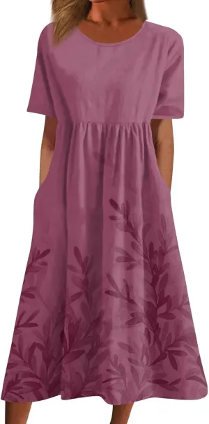 Floral Maxi Dress for Women Short Sleeve Casual Summer Dresses A Line Ruffle Beach Sundress Trendy Boho Clothes