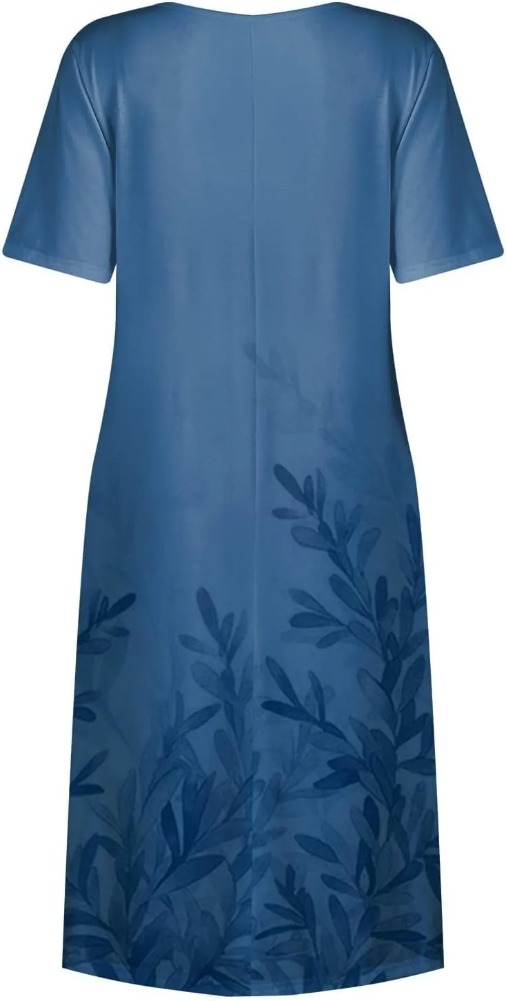 Floral Maxi Dress for Women Short Sleeve Casual Summer Dresses A Line Ruffle Beach Sundress Trendy Boho Clothes