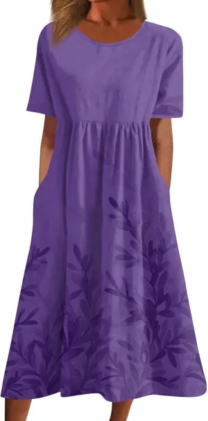 Floral Maxi Dress for Women Short Sleeve Casual Summer Dresses A Line Ruffle Beach Sundress Trendy Boho Clothes