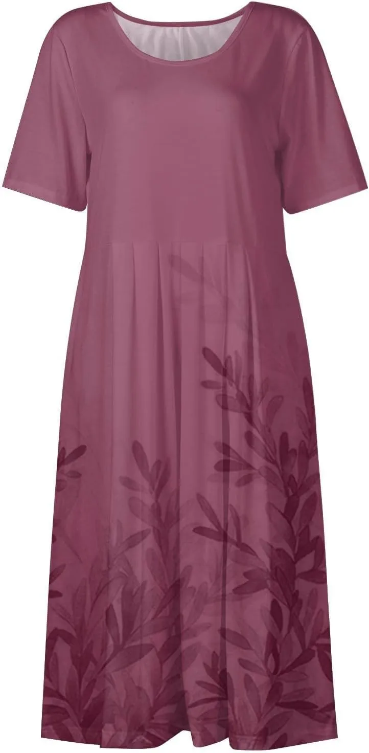 Floral Maxi Dress for Women Short Sleeve Casual Summer Dresses A Line Ruffle Beach Sundress Trendy Boho Clothes
